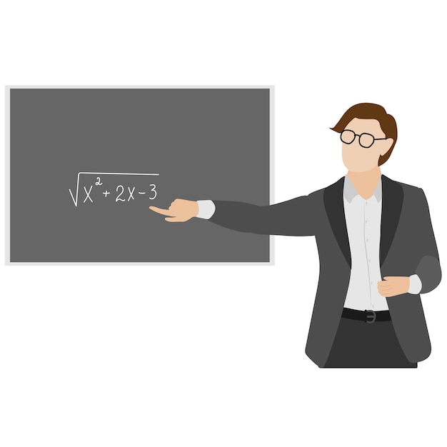 Mathematics teacher near the blackboard Algebra example explained by a student