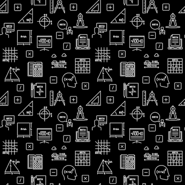 Mathematics thin line dark seamless pattern Math Education vector background