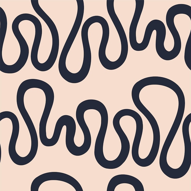 Matisse inspired abstract hand drawing waves seamless pattern in navy blue and beige color Vector wavy background