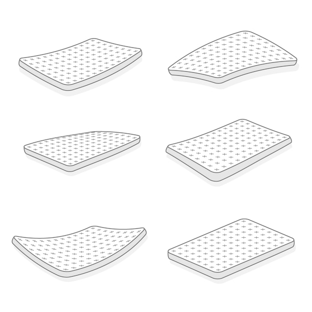 Mattress in all positions set Highquality modern sprung latex foam and soft bed for comfortable sleep Vector illustration on light blue background