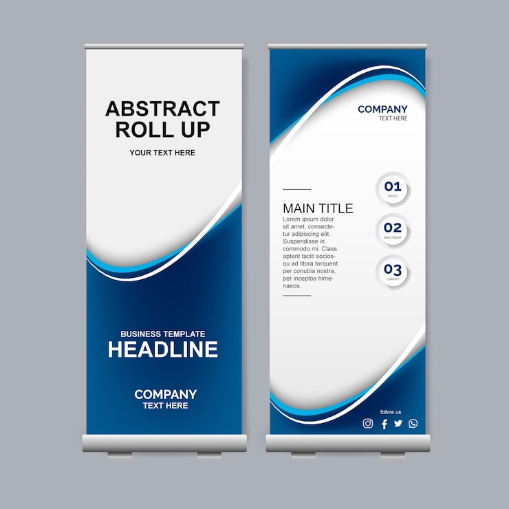 Mavi modern roll up business standee banner design Ücretsiz Vektör