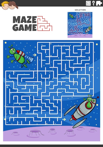 Maze game with cartoon alien characters