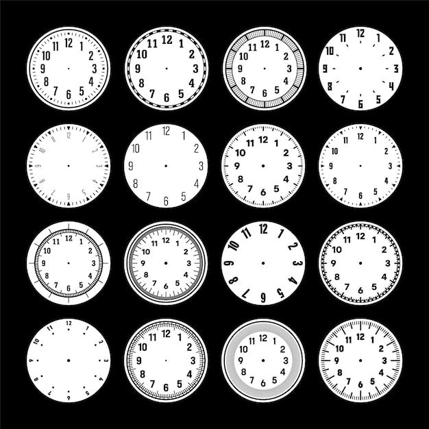 Mechanical clock faces watch dial with numerals bezel timer or stopwatch element with minute hour