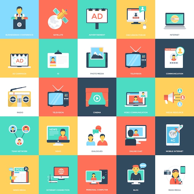 Media and Advertising Flat Vector Icons 