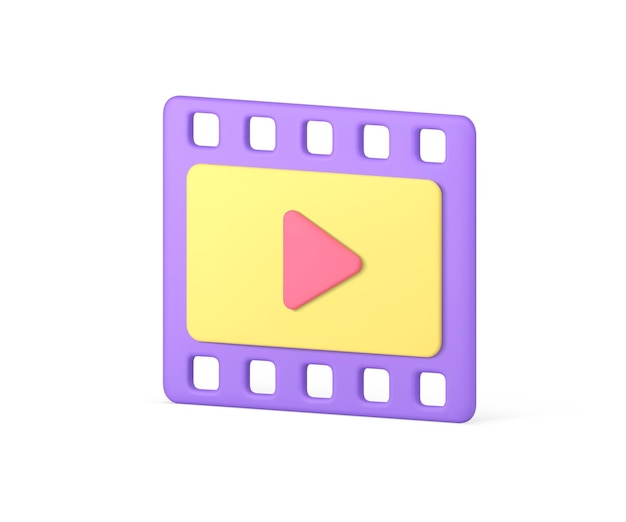 Media channel video content filmstrip purple application isometric badge realistic 3d icon vector