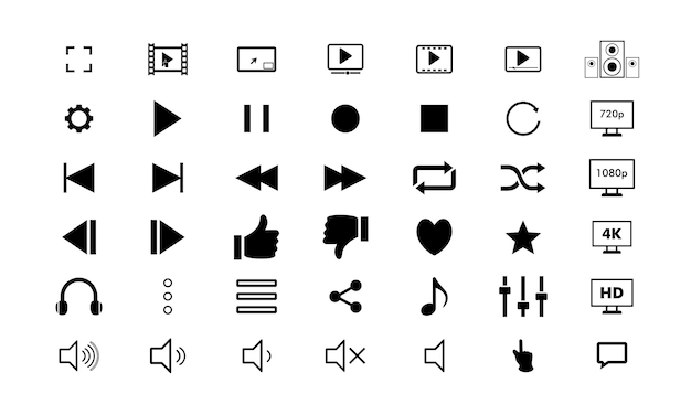 media player icons collection, buttons multimedia interface, cinema icon. vector
