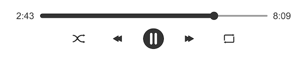 Media player loading bar with time slider buttons pause shuffle repeat rewind and fast forward Elements of video or audio player playback panel interface
