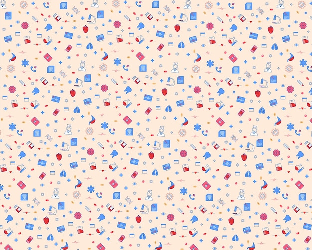 medical pattern microscope doctor case heart the lungs blood tooth cross brains test tubes thermometer plaster card tablet
