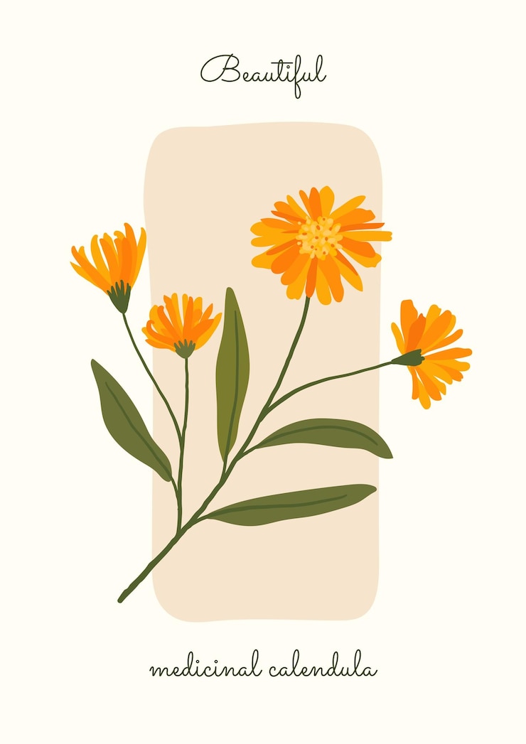 Vektör medicinal calendula medicinal herbs botanical poster