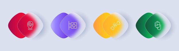 Medicine set icon Location hospital ambulance pharmacy first aid kit fracture bone dropper injection Health care concept Glassmorphism style Vector line icon for Business and Advertising