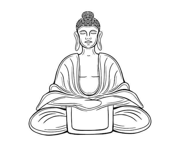 Meditasyon yapan el çizimi buddha vektörü