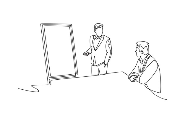 Meeting and Presentation concept Single line draw design vector graphic illustration