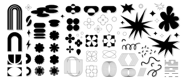Mega set naive groovy flat shapes Sticker pack with abstract brutalist geometric elements