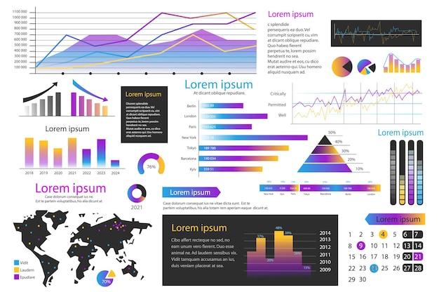 Mega set of infographic elements data visualization vector design template Can be used for steps options business process workflow diagram flowchart timeline marketing Bundle info graphics