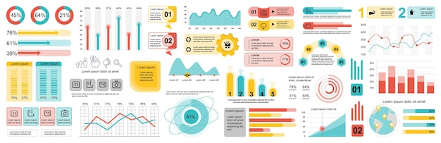 Mega set of infographic elements data visualization vector design template Can be used for steps options business process workflow diagram flowchart timeline marketing Bundle info graphics