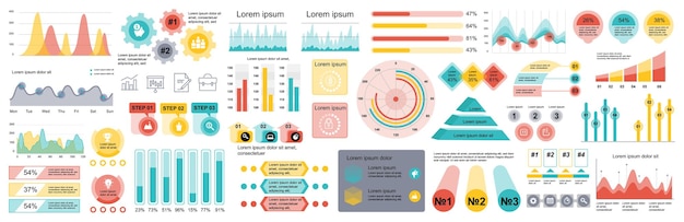 Mega set of infographic elements data visualization vector design template Can be used for steps options business process workflow diagram flowchart timeline marketing Bundle info graphics