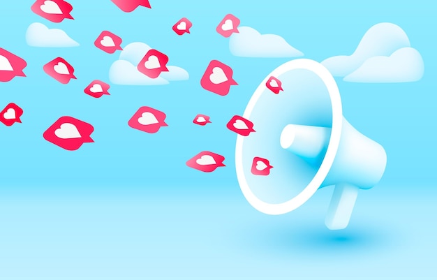 Megaphone flying out like icons, social networks for communication of people. Vector illustration