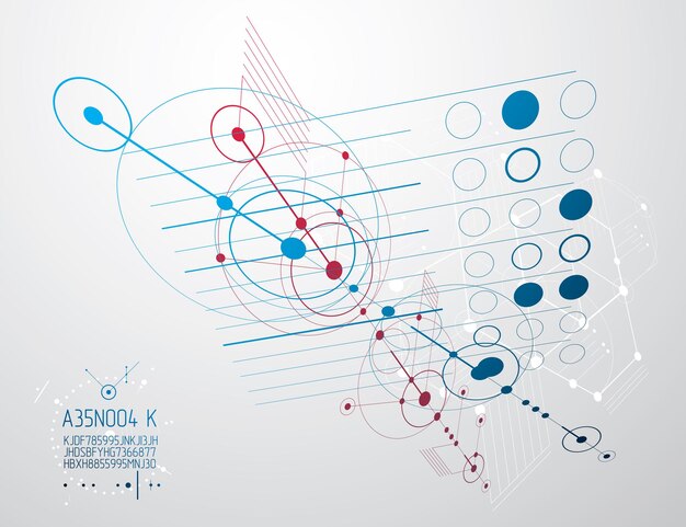 Mekanisk skema, vektor ingeniørtegning med cirkler og geometriske dele af en mekanisme. Teknisk plan kan bruges i webdesign og som wallpaper eller baggrund.