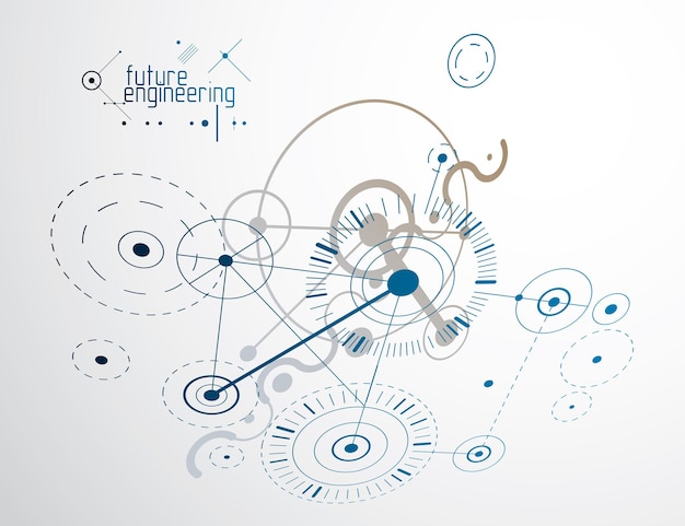Mekanisk skema, vektor ingeniørtegning med cirkler og geometriske dele af en mekanisme. Teknisk plan kan bruges i webdesign og som wallpaper eller baggrund.