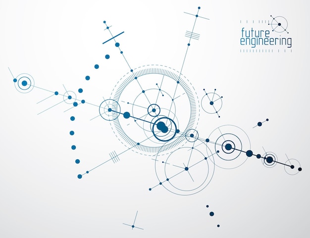Mekanisk skema, vektor ingeniørtegning med cirkler og geometriske dele af en mekanisme. Teknisk plan kan bruges i webdesign og som wallpaper eller baggrund.