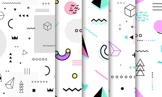 Memphis seamless pattern collection. 
