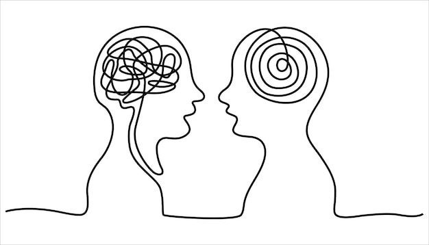 Mental Health and Communication Concept Abstract Brain Connection One Line Art