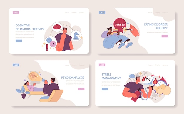 Mental wellness techniques set cognitive behavioral therapy psychoanalysis and stress management