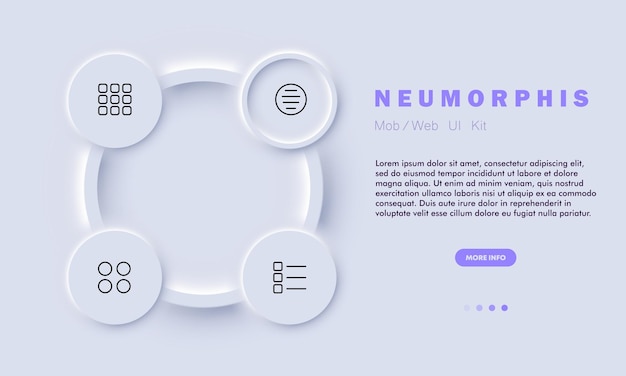 Menu buttons set icon Tiles circles settings order alignment squares application control panel program app adjust Technology concept Neomorphism style Vector line icon for Business