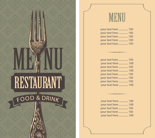 menu with price list with fork