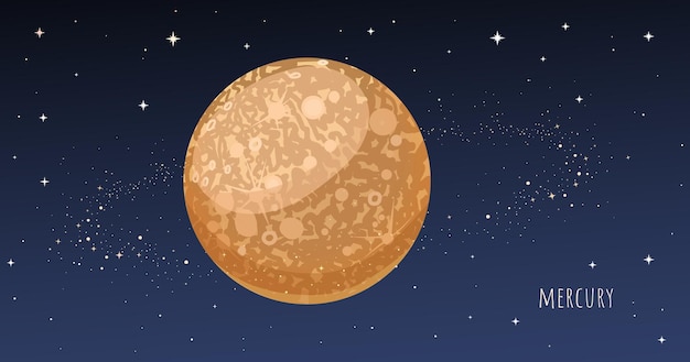 Mercury planet, Collection of Planets of solar system. Cartoon universe, Space galaxy background