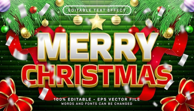merry christmas 3d text effect and editable text effect with christmas background