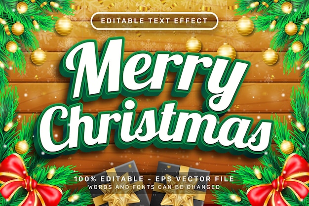 merry christmas 3d text effect and editable text effect with christmas background