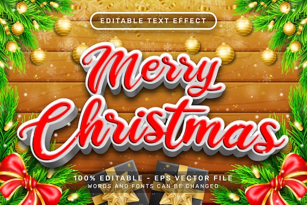 merry christmas 3d text effect and editable text effect with christmas background
