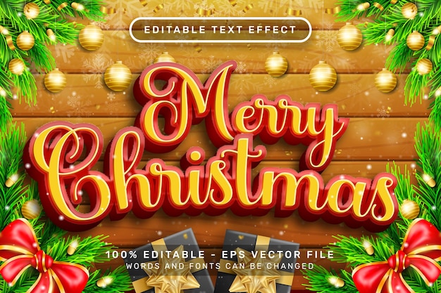 merry christmas 3d text effect and editable text effect with christmas background