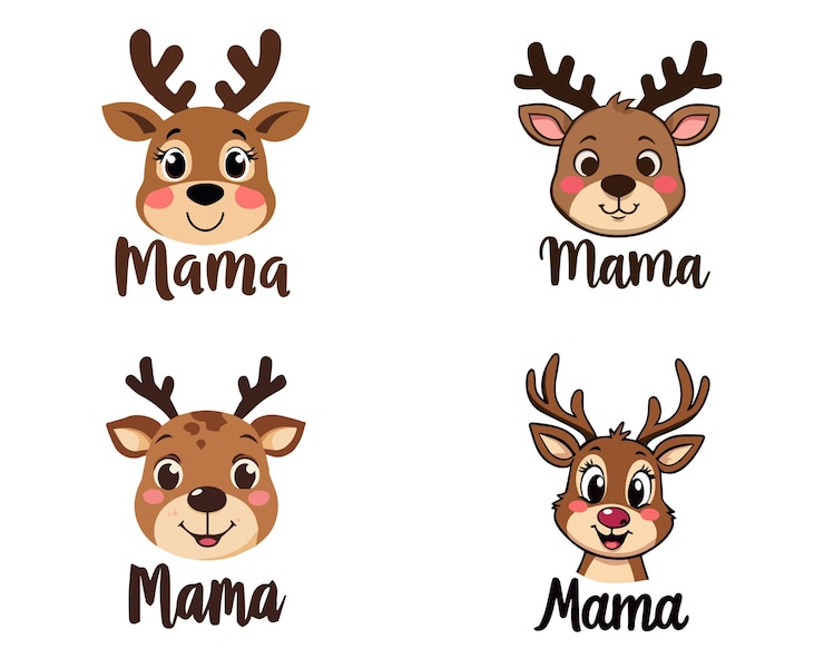 Vektor merry christmas cute reindeer mama family clipart amp vector illustration
