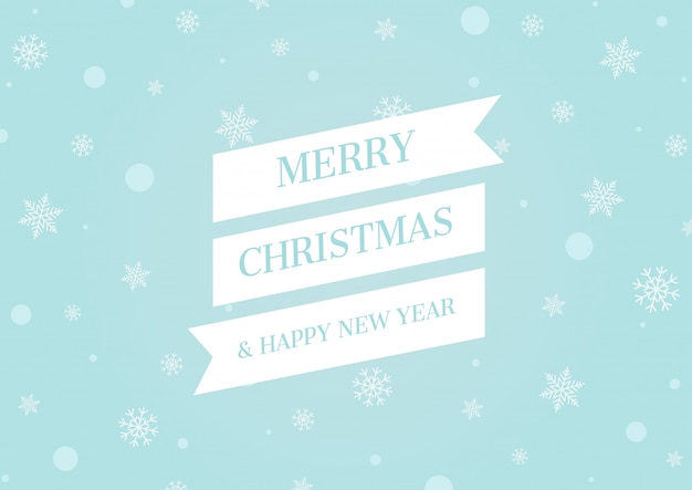 Merry Christmas with falling snow on blue background