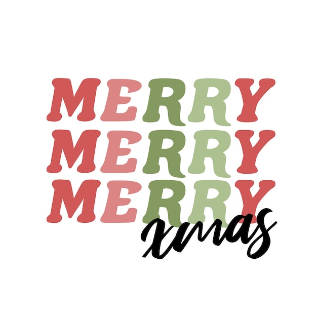 Merry Merry Merry Xmas quote in retro style 70s 60s nostalgic poster or card