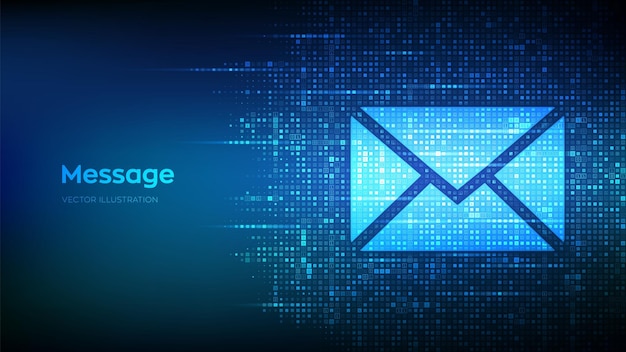 Message icon made with binary code Email Mail Communication Online chat Global networking Digital binary data and streaming digital code Matrix background with digits 10 Vector Illustration
