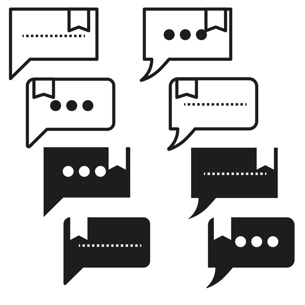 Message icon set Black and white vector Speech bubble symbols Communication elements