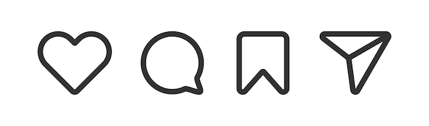 Message like send save icon set Social media button Follow heart comment share app interface