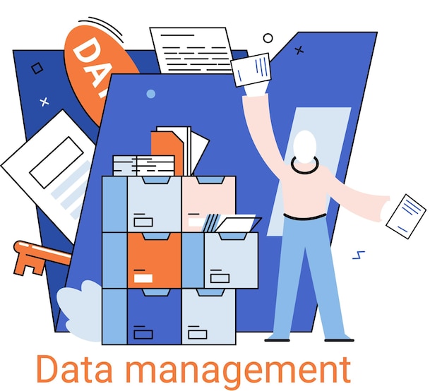 Metafor for dataadministration, privatlivsmediecenter, virksomhedsbeskyttelse, rationel lagring af oplysninger, digitalt privatliv. Effektiv dataadministration, omkostningseffektiv, sikker organisation, lagring og brug af data.