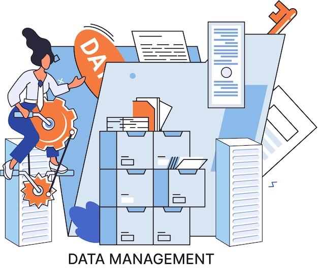 Metafor for dataadministration, privatlivsmediecenter, virksomhedsbeskyttelse, rationel lagring af oplysninger, digitalt privatliv. Effektiv dataadministration, omkostningseffektiv, sikker organisation, lagring og brug af data.