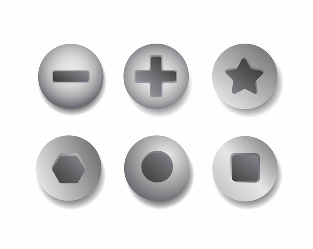 metal screw group icon set realistic stainless steel screw head