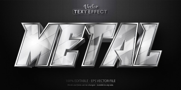 Metal text, shiny metallic silver style editable text effect
