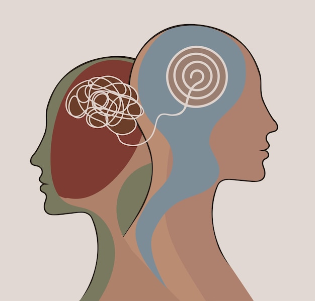 Metaphor bipolar disorder mind mental Double face Split personalityConcept mood disorder2 Head