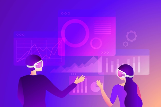 Metaverse i affärskoncept, affärsmän som bär virtuell verklighet glasögon med 3D-experter