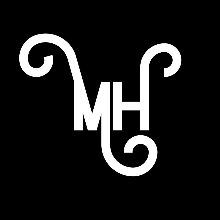 Vektör mh harf logo design başlangıç harfleri mh logo simgesi soyut harf mh minimal logo tasarım şablonu siyah renkli m h harf tasarım vektörü mh logosu