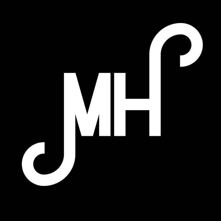 Vektör mh harf logo design başlangıç harfleri mh logo simgesi soyut harf mh minimal logo tasarım şablonu siyah renkli m h harf tasarım vektörü mh logosu