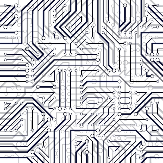 Microchip board seamless pattern, vector background. Circuit board technology electronics wallpaper repeat design.