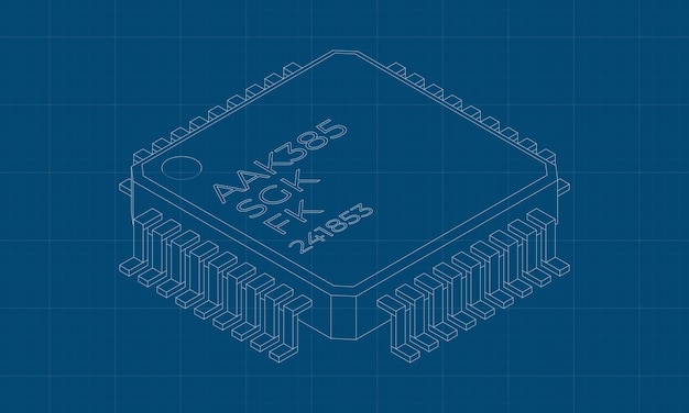 Microchip computer electronic component blueprint Microchip icon Isometric microchip Computer processor technology Microprocessor